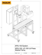 Load image into Gallery viewer, Technical drawing of a pail filling machine with dimensions isometric view